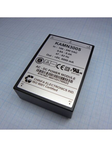 KAMN3005, ac-dc, 30вт, выход 5в/6a, вход 85…265v ac, 47…63гц / 120...370v dc, изоляция 6000v ac, в кожухе 89х64х25мм, -40…+85°с