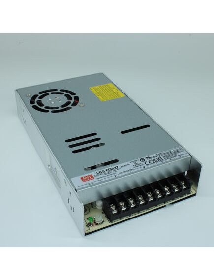 LRS-600-27, ac-dc, 599.4вт, вход 90…264в ac (переключатель), 47…63гц, выход 27в/22.2a, рег.вых=25.65…29.7в, изоляция 3000в ac, в кожухе 225х124х41мм, -20…+65°с