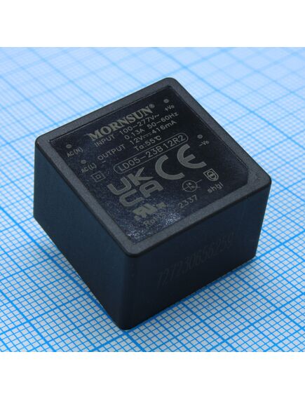 LD05-23B12R2, ac-dc, 5вт, вход 85…305в ac 47…63 гц, 100…430b dc, выход 12в/0.416а, изоляция 4000в ac, кпд 80.5%, в корпусе на плату 25.4х25.4х17.6мм, -40...+85°c