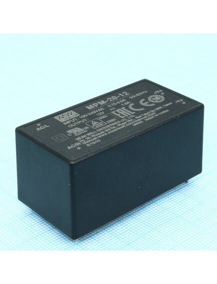 MPM-20-12, ac-dc med, 21.6вт, вход 80...264в ac 47...440 гц, выход 12в/1.8а, изоляция 4000в ac, на плату, 52.4х27.2х24мм, -40...+85°c