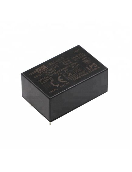 IRM-01-12, ac-dc, 1вт, вход 85…305в ac 47…63 гц, 120...370b dc, выход 12в/83ма, изоляция 3000в ac, в корпусе на плату 33.7х22.2х15мм, -30...+85°c, монтаж в отверстия
