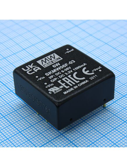 SKMW06F-03, dc-dc, 6вт, uвх=9…36в, выход 3.3в/1.5а, изоляция 1500в dc, 25.4х25.4х11.7мм, -40°с…+85°с