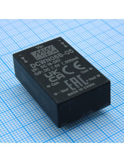 DCWN06B-05, dc-dc, 6вт, вход 18…36в, выход ±5в/±0…500ма, изоляция 3000в dc, dip24 (31.8х20.3х10.2мм), -40…+90°с