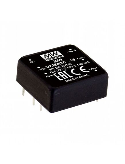 DKMW30F-15, dc-dc, 30вт, uвх=9…36в, выход ±15в/1а, изоляция 1500в dc, 25.4х25.4х10.2мм, -40°с…+85°с
