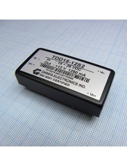 TDD15-12S2, dc-dc, 15вт, uвх=18…36 в, uвых=12в/1250ma, изоляция 1500в dc, 50.8х25.4х11.5мм, -25°с…+61°с