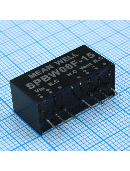 SPBW06F-15, dc-dc, 6вт, uвх=9…36в, выход 15в/400ма, изоляция 1500в dc, корпус sip8 21.8х9.2х11.1мм, -40°с…+85°с