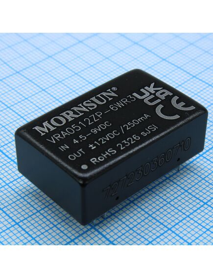 VRA0512ZP-6WR3, преобразователь dc/dc на печатную плату 6вт вход 5в, выход ±12в, 250ма (tht)