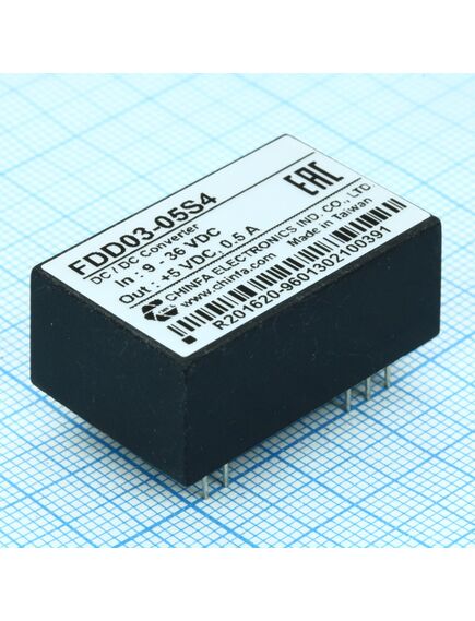 FDD03-05S4, dc-dc, 2.5вт, вход 9…36в, выход 5в/500ма, изоляция 1500в dc, корпус dip24, 31.8х20.3х12.7мм, -40°с…+71°с