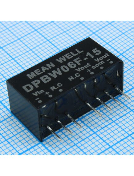 DPBW06F-15, dc-dc, 6вт, uвх=9…36в, выход ±15в/±200ма, изоляция 1500в dc, корпус sip8 21.8х9.2х11.1мм, -40°с…+85°с