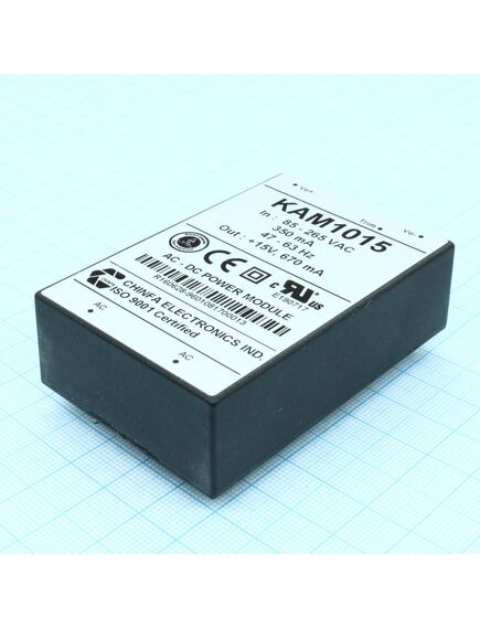 KAM1015, ac-dc, 10вт, выход 15в/0.67a, рег. вых=±10%uном, вход 85…265v ac, 47…63гц / 120...370v dc, изоляция 3000v ac, в кожухе 76х51х23мм, -20…+50°с