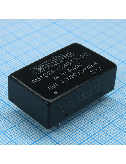 AM10TW-2403S-NZ, dc/dc преобразователь 10 вт вход 9~36 в выход 3.3 в 2.4 а -40~85 °с , дерейтинг при 71 °с изоляция 1500 vdc mtbf:1000000 ч кпд 87 % не более 1200 мкф dip24, 20x32x10.8 мм 14 г 350 кгц защита от кз