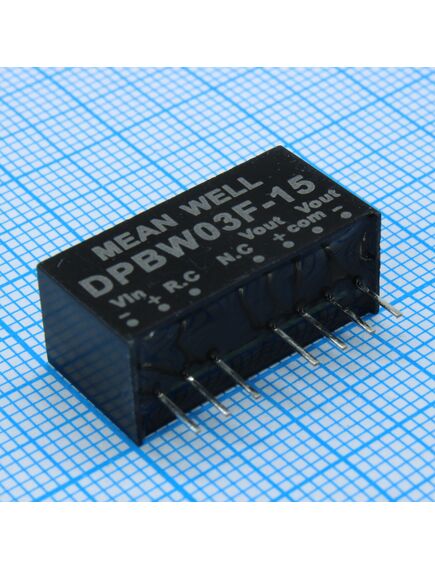 DPBW03F-15, dc-dc, 3вт, uвх=9…36в, выход ±15в/±100ма, изоляция 1500в dc, корпус sip8 21.8х9.2х11.1мм, -40°с…+85°с