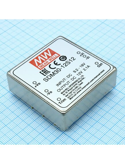SDM30-12S12, dc-dc, 25.2вт, вход 9.2…18в, выход 12в/0…2.1а, изоляция 1000в dc, 50.8х50.8х16мм, -25…+85°с