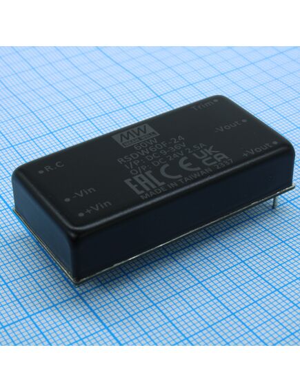 RSDW60F-24, dc/dc, 60вт, вход 9…36в, выход 24в/2.5а, изоляция 3000в dc, кпд 92%, максимальная емкостная нагрузка не более 2000мкф, 2x1", 50.8x25.4x10.5мм, -40…85°c