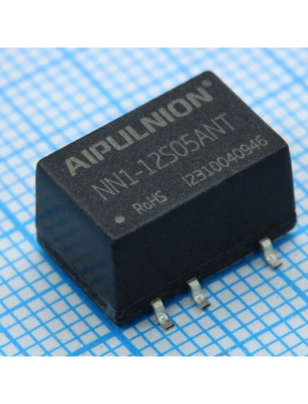 NN1-12S05ANT, dc/dc, 1вт, вход 10.8…13.2в, выход 5в/0.02…0.2а, изоляция 1500в dc, кпд 84…86%, максимальная емкостная нагрузка не более 3000мкф, для поверхностного монтажа, 12.7x11.2x7.25мм, -50…115°c, пластик
