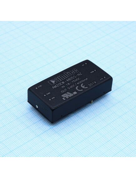 AM20EW-4805S-NZ, dc/dc, 20вт, вход 18…75в, выход 5в/4а, изоляция 1500в dc, кпд 90%, максимальная емкостная нагрузка не более 10000мкф, вход on/off, 2x1", 50.8x25.4x11.8мм, -40…85°c, металл