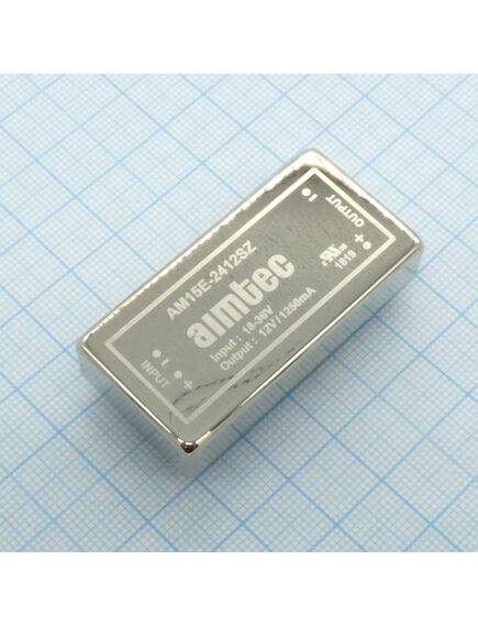 AM15E-2412SZ, dc/dc, 15вт, вход 18…36в, выход 12в/1.25а, изоляция 1500в dc, кпд 85%, максимальная емкостная нагрузка не более 1000мкф, 2x1", 50.8x25.4x10.16мм, -40…85°c, металл
