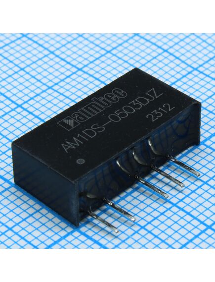 AM1DS-0503DJZ, dc/dc, 1вт, вход 4.5…5.5в, выход ±3.3в/±0.015…0.152а, изоляция 1500в dc, кпд 82%, максимальная емкостная нагрузка не более 1200мкф, sip7, 19.65x6x10.16мм, -40…105°c, пластик