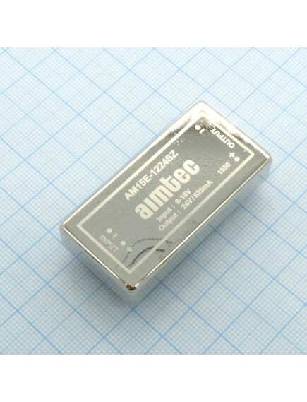 AM15E-1224SZ, dc/dc, 15вт, вход 9…18в, выход 24в/0.62а, изоляция 1500в dc, кпд 86%, максимальная емкостная нагрузка не более 470мкф, 2x1", 50.8x25.4x10.16мм, -40…85°c, металл