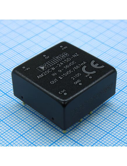 AM20CW-2415D-NZ, dc/dc, 20вт, вход 9…36в, выход ±15в/±0.667а, изоляция 1500в dc, кпд 90%, максимальная емкостная нагрузка не более ±600мкф, вход on/off, 1x1", 25.4x25.4x11.7мм, -40…85°c, металл