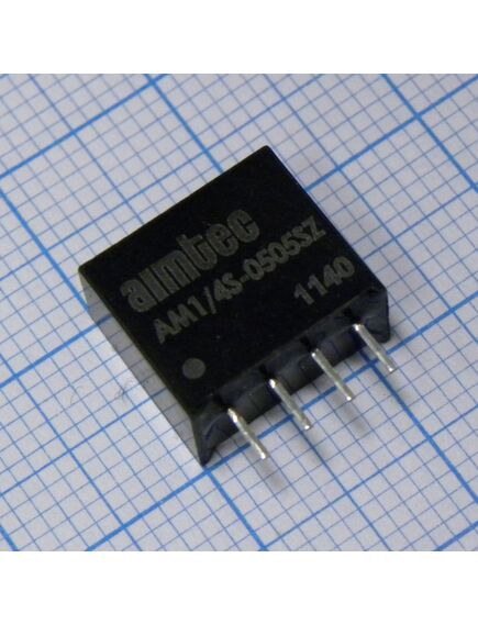 AM1SS-0503S-NZ, dc/dc, 1вт, вход 4.5…5.5в, выход 3.3в/0.303а, изоляция 1500в dc, кпд 72%, максимальная емкостная нагрузка не более 220мкф, sip4, 11.6x6x10.1мм, -40…105°c, пластик