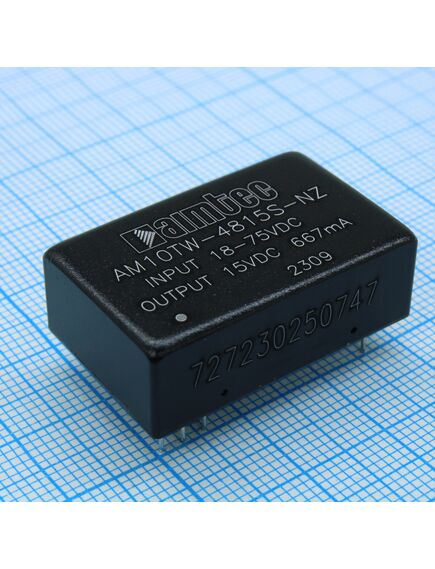 AM10TW-4815S-NZ, dc/dc преобразователь 10 вт вход 18~75 в выход 15 в 0.667 а -40~85 °с , дерейтинг при 71 °с изоляция 1500 vdc mtbf:1000000 ч кпд 87 % не более 330 мкф dip24, 20x32x10.8 мм 14 г 350 кгц защита от кз