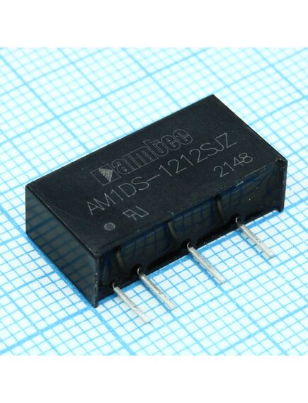 AM1DS-1212SJZ, dc/dc, 1вт, вход 10.8…13.2в, выход 12в/0.009…0.083а, изоляция 1500в dc, кпд 80%, максимальная емкостная нагрузка не более 560мкф, sip7, 19.65x6x10.16мм, -40…105°c, пластик