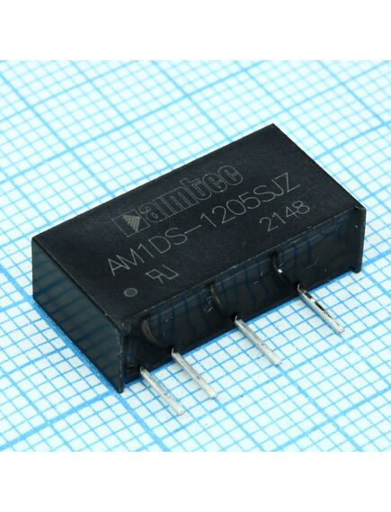 AM1DS-1205SJZ, dc/dc, 1вт, вход 10.8…13.2в, выход 5в/0.02…0.2а, изоляция 1500в dc, кпд 80%, максимальная емкостная нагрузка не более 2400мкф, sip7, 19.65x6x10.16мм, -40…105°c, пластик
