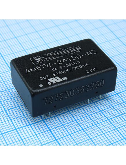 AM6TW-2415D-NZ, dc/dc, 6вт, вход 9…36в, выход ±15в/±0.2а, изоляция 1500в dc, кпд 88%, максимальная емкостная нагрузка не более ±220мкф, dip24, 32x20x10.8мм, -40…85°c, металл