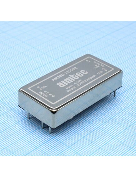 AM30E-1215DZ, dc/dc, 30вт, вход 9…18в, выход ±15в/±1а, изоляция 1600в dc, кпд 91%, максимальная емкостная нагрузка не более ±1300мкф, вход on/off, 2x1", 50.8x25.4x10.16мм, -40…75°c, металл