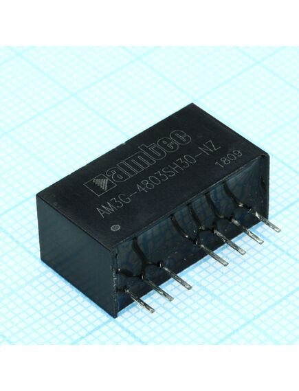 AM3G-4803SH30-NZ, dc/dc, 3вт, вход 36…75в, выход 3.3в/0.758а, изоляция 3000в dc, кпд 75%, максимальная емкостная нагрузка не более 2700мкф, вход on/off, sip8, 22x9.5x12мм, -40…100°c, пластик, изображение 2