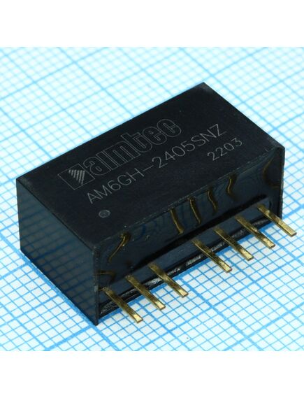 AM6GH-2405SNZ, dc/dc, 6вт, вход 9…36в, выход 5в/1.2а, изоляция 1600в dc, кпд 82%, максимальная емкостная нагрузка не более 1000мкф, вход on/off, sip8, 22x9.5x12мм, -40…105°c, пластик