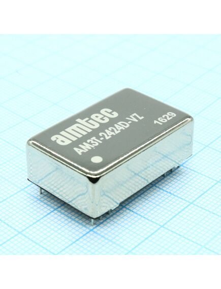 AM3T-2424D-VZ, dc/dc, 3вт, вход 18…36в, выход ±24в/±0.063а, изоляция 1500в dc, кпд 80%, максимальная емкостная нагрузка не более ±100мкф, dip24, 31.75x20.32x10.16мм, -40…85°c, металл