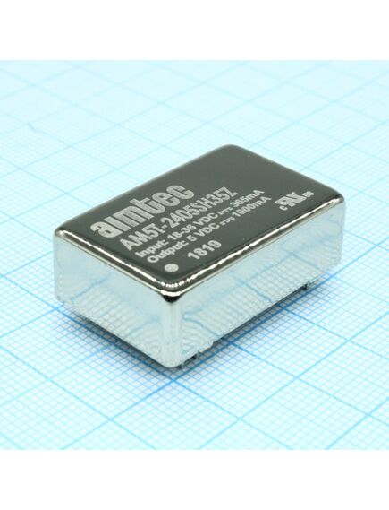 AM5T-2405SH35Z, dc/dc, 5вт, вход 18…36в, выход 5в/1а, изоляция 3500в dc, кпд 80%, максимальная емкостная нагрузка не более 1000мкф, dip24, 31.75x20.32x10.16мм, -40…85°c, металл, изображение 2