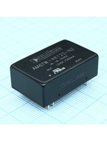 AM6TW-4812S-NZ, dc/dc, 6вт, вход 18…72в, выход 12в/0.5а, изоляция 1500в dc, кпд 87%, максимальная емкостная нагрузка не более 470мкф, dip24, 32x20x10.8мм, -40…85°c, металл