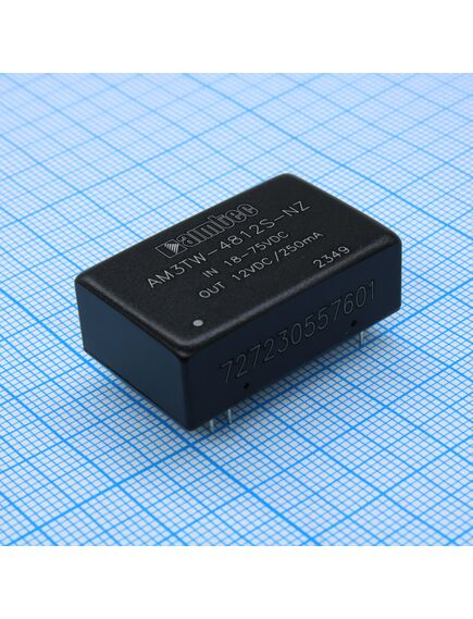 AM3TW-4812S-NZ, dc/dc, 3вт, вход 18…75в, выход 12в/0.25а, изоляция 1500в dc, кпд 82%, максимальная емкостная нагрузка не более 680мкф, dip24, 32x20x10.8мм, -40…85°c, металл