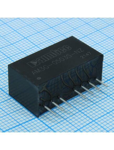 AM3G-0503S-NZ, dc/dc, 3вт, вход 4.5…9в, выход 3.3в/0.758а, изоляция 1500в dc, кпд 68%, максимальная емкостная нагрузка не более 1800мкф, вход on/off, sip8, 22x9.5x12мм, -40…100°c, пластик