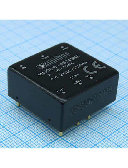AM30CW-4824SNZ, dc/dc, 30вт, вход 18…75в, выход 24в/1.25а, изоляция 1500в dc, кпд 88%, максимальная емкостная нагрузка не более 470мкф, вход on/off, 1x1", 25.4x25.4x11.7мм, -40…85°c, металл