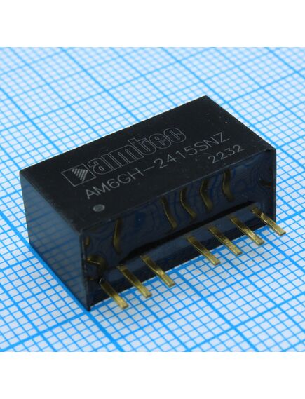 AM6GH-2415SNZ, dc/dc, 6вт, вход 9…36в, выход 15в/0.4а, изоляция 1600в dc, кпд 87%, максимальная емкостная нагрузка не более 220мкф, вход on/off, sip8, 22x9.5x12мм, -40…105°c, пластик