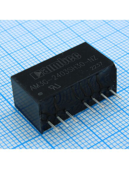 AM3G-2403SH30-NZ, dc/dc, 3вт, вход 18…36в, выход 3.3в/0.758а, изоляция 3000в dc, кпд 74%, максимальная емкостная нагрузка не более 2700мкф, вход on/off, sip8, 22x9.5x12мм, -40…100°c, пластик