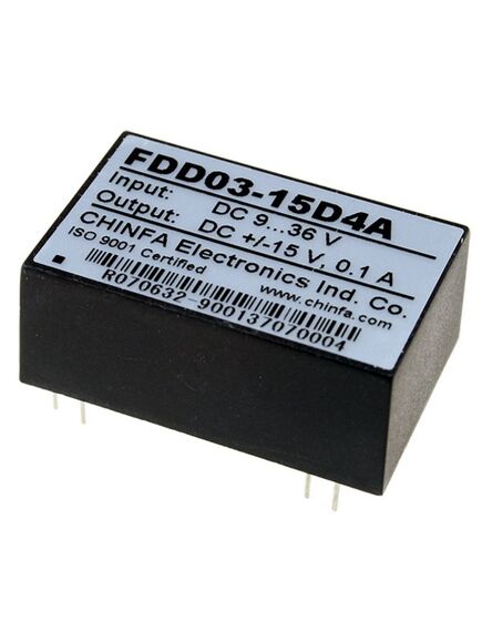 FDD03-15D4A, dc-dc, 3вт, вход 9…36в, выход ±15в/100ма, изоляция 1500в dc, remote on/off, корпус dip24, 31.8х20.3х12.7мм, -40°с…+71°с