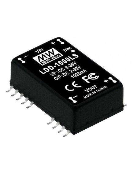 LDD-1000LS, dc/dc led понижающий, вход 6…36в, выход 2…30в/1а, кпд до 95%, вход on/off/dimm, 31.8x20.3x10.9мм, smd, -40…71°c, пластик