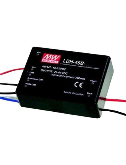 LDH-45B-500WDA, dc/dc led повышающий, вход 18…32в, выход 36…86в/0.5а, кпд до 94%, dali, 75x53x22.7мм, проводные выводы, -40…70°c, пластик