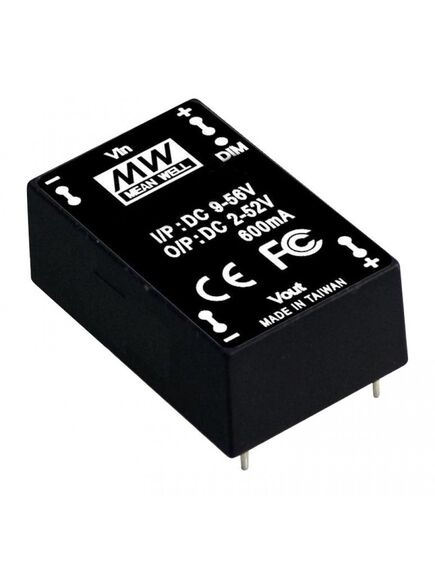 LDD-300H, dc/dc led понижающий, вход 9…56в, выход 2…52в/0.3а, кпд до 97%, вход on/off/dimm, 31.8x20.3x12.2мм, dip, -40…85°c, пластик
