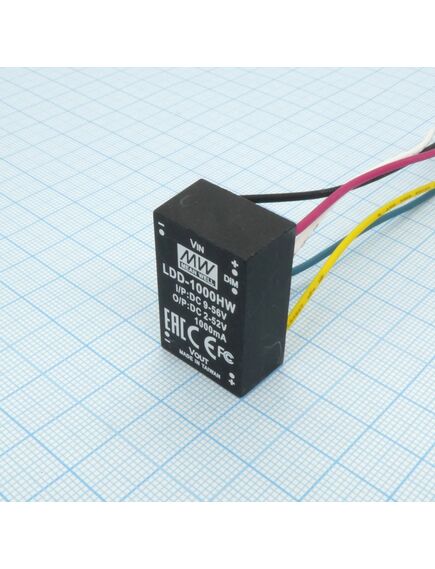 LDD-1000HW, dc/dc led понижающий, вход 9…56в, выход 2…52в/1а, кпд до 97%, вход on/off/dimm, 31.8x20.3x12.2мм, проводные выводы, -40…71°c, пластик