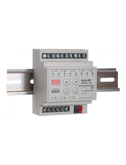 KAA-8R, универсальный актуатор knx, 8 каналов, вх. напр. 21…31в, ток 16а на канал, -30…+45°c, в корпусе 72?90?57мм на дин рейку
