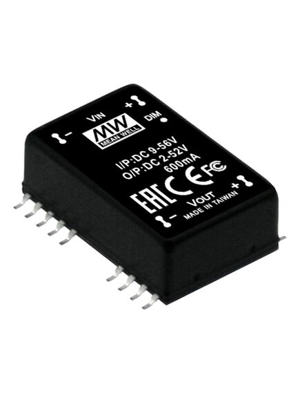 LDD-500HS, dc/dc led понижающий, вход 9…56в, выход 2…52в/0.5а, кпд до 97%, вход on/off/dimm, 31.8x20.3x12.2мм, smd, -40…85°c, пластик