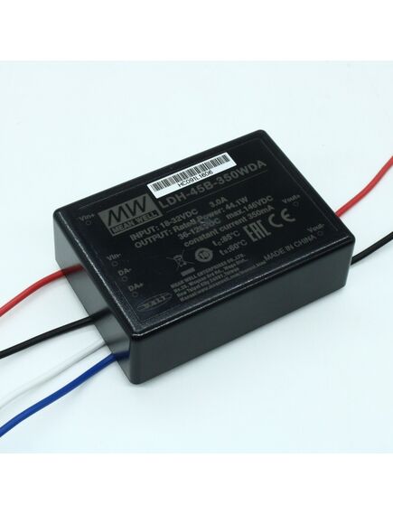 LDH-45B-350WDA, dc/dc led повышающий, вход 18…32в, выход 36…126в/0.35а, кпд до 93%, dali, 75x53x22.7мм, проводные выводы, -40…70°c, пластик