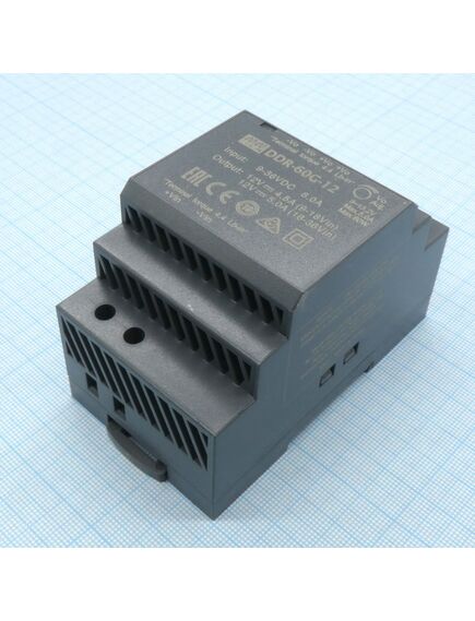 DDR-60G-12, dc-dc, 60вт, вход 9…36 в dc, выход 12в/5а, изоляция 4000в dc, в кожухе на din-рейку, 52.5х90х54.5мм, -40...+85°с