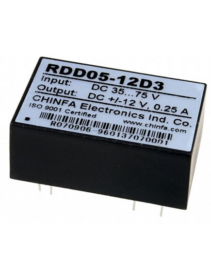 RDD05-12D3, dc-dc, 5вт, uвх=35...75в, uвых=±12в/±250ма, изоляция 1500в dc, 32х20х12.7мм, -25°с…+71°с, dual output